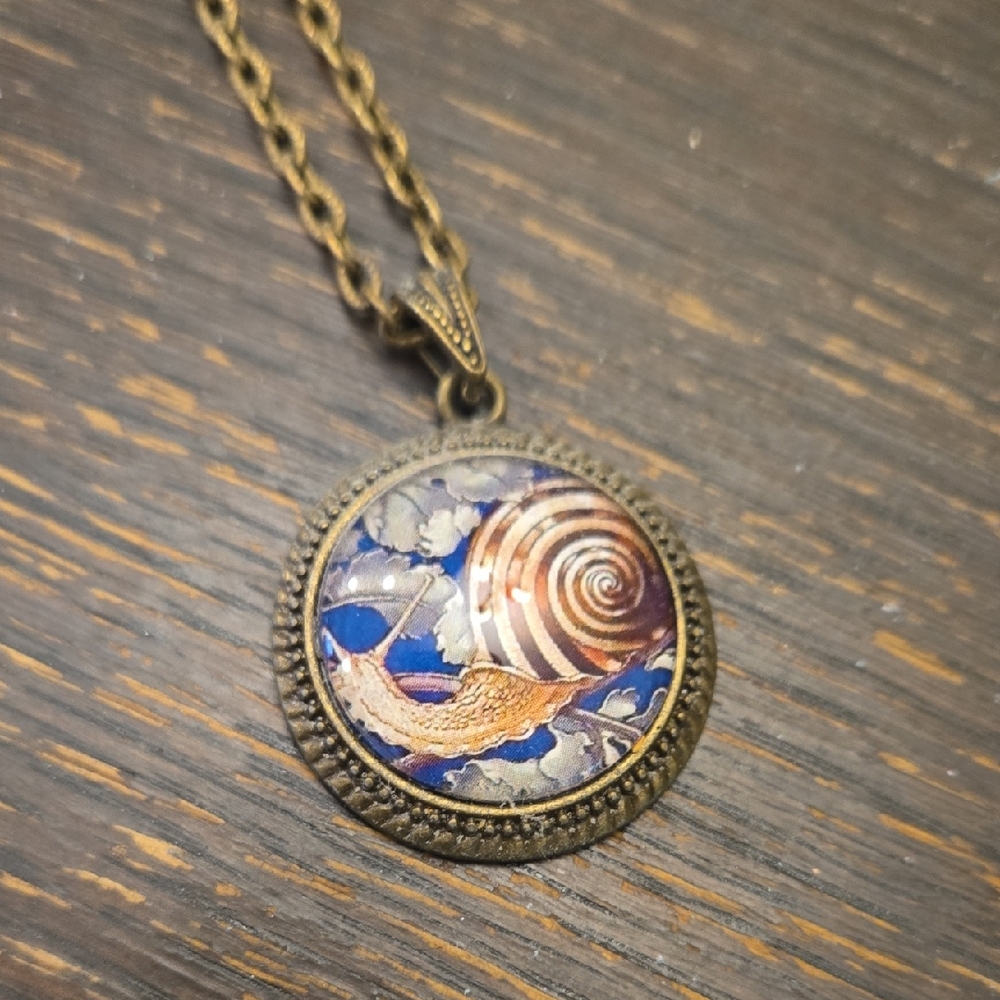 Vintage Style Bronze Snail Pendant Necklace